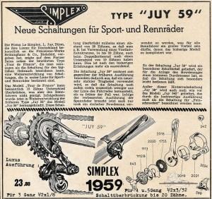 Vintage Rennrad Katalog - Schaltung Simplex 1959