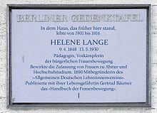 Gedenktafel Kunz-Buntschuh-Str 7 (Grunw) Helene Lange