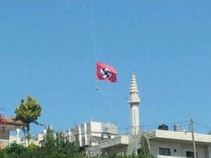 Nazi-flag-flying-over-Palestinian-mosque-300x225