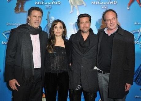PARIS - NOVEMBER 29: (L-R) Will Ferrell, Angelina Jolie, Brad Pitt, and director Tom McGrath attend the 'Megamind' Paris premiere on November 29, 2010 in Paris, France. (Photo by Pascal Le Segretain/Getty Images)