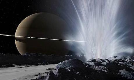 Die Enceladus-Fontänen (Bild: Ron Miller)
