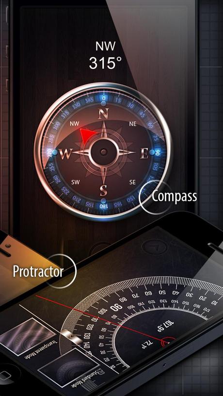 Gadgets – Taschenlampe, Ebene, Winkelmesser, Lineal, Kompass, Metalldetektor, Lärmmessung, Vibrometer