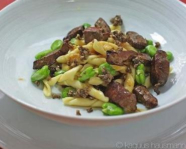 Ugly food: Kalbsleberragout, Champignons und Fusilli