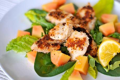 Papaya und Kokos Hühnerbrust-Salat fructosearm glutenfrei