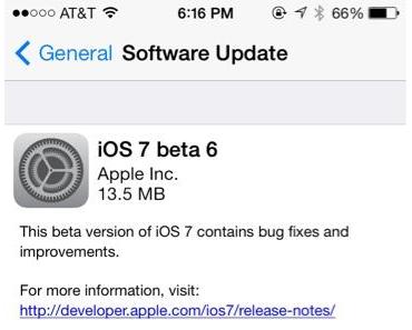 Apple verteilt iOS 7 beta 6