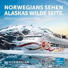 Norwegians sehen Alaskas wilde Seite: Norwegian Cruise Line präsentiert neue Freestyle Cruising Broschüre 2014 für Alaska