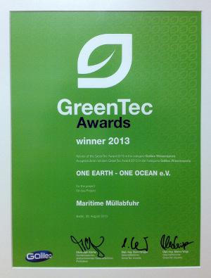 Urkunde GreenTec Award 2013