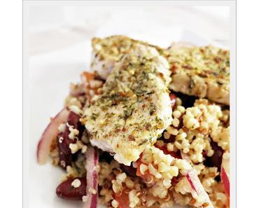 Qunioa Salat mit mexikanischen Putenbruststreifen