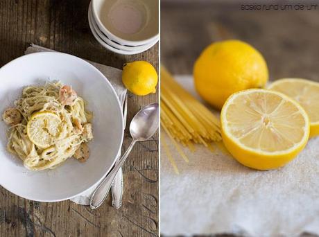 Spaghetti mit Zitronensauce und Scampi