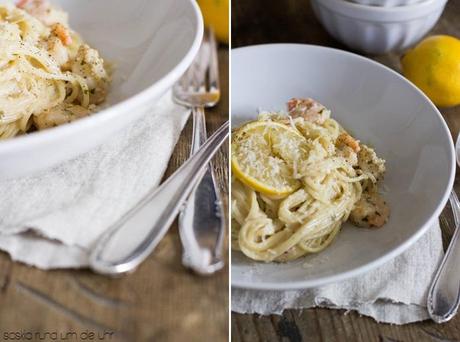 Spaghetti mit Zitronensauce und Scampi