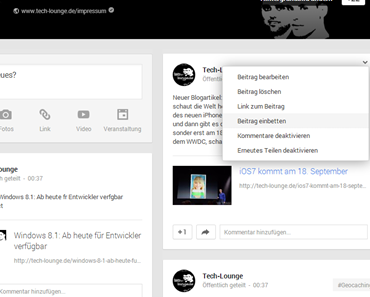 Google+: Postings auf deiner Webseite einbinden