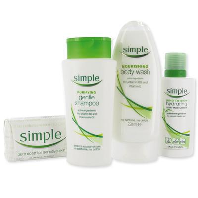 Kosmetik Probierset Simple mit Shampoo, Duschgel, Seife & Lotion parfümfrei