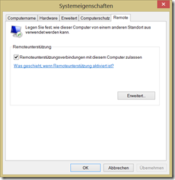 Windows 8: Remotedesktop Verbindungen aktivieren