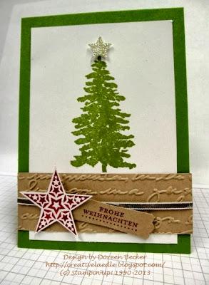 Weihnachtskarte mit Immergrün und Simply Stars