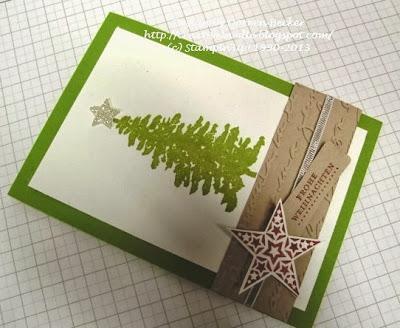 Weihnachtskarte mit Immergrün und Simply Stars