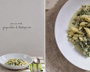 Penne mit Gorgonzola und Blattspinat