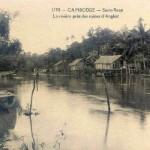 Siem Reap Dorf und Fluss nahe den Ruinen von Angkor Wat 1910