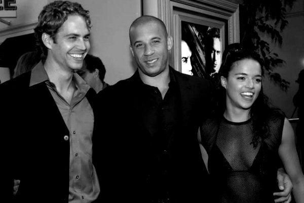 Paul Walker (links), Vin Diesel (mitte) und Michelle Rodriguez (rechts) bei der Premiere zu 