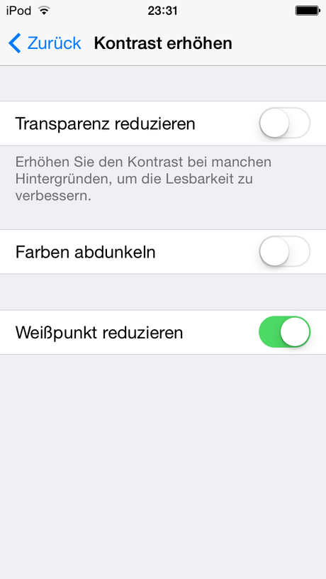 iOS 7.1 Beta 3 Weißpunkt reduzieren