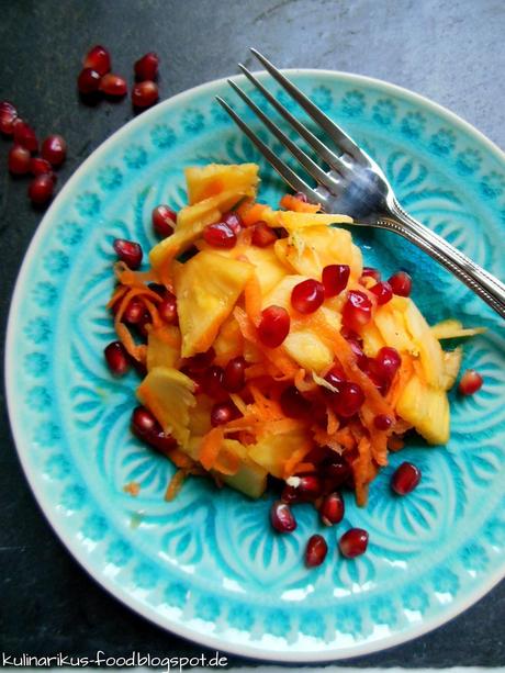 Abwehr für die kalten Wintertage: Ananas-Möhren-Salat mit Granatapfel und Ingwer-Honig-Dressing