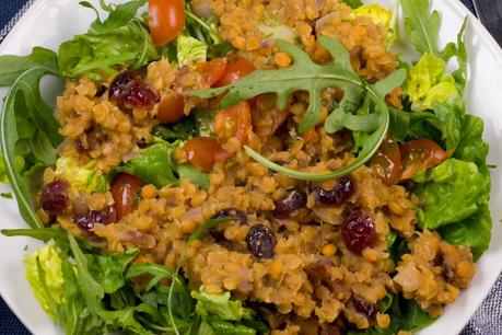 Rezept: Roter Linsen-Salat mit Cranberrys und Ruccola