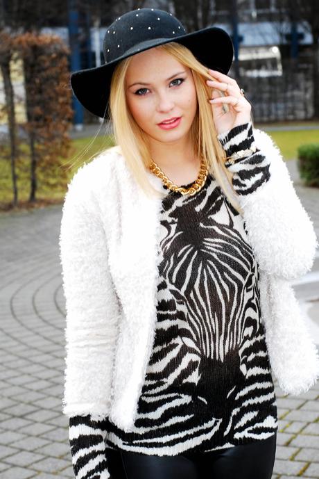 Friday to go: Zebra sweater and leather pants