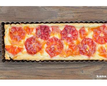 Blutorangentarte mit hausgemachtem Blätterteig, Crème Fraîche und Salzkaramell