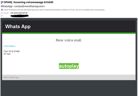 Screenshot angebliche Voicemail - Nachricht