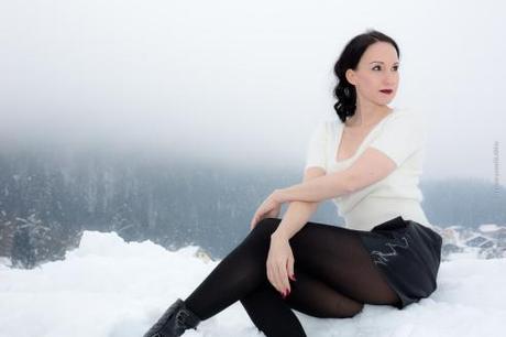 Fashionlook - OOTD - Jil Sander Rock, Strumpfhose und Stiefeletten im Schnee