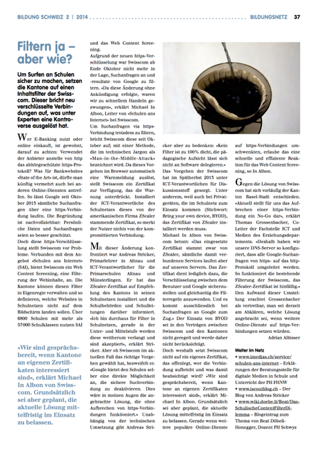 Filtern ja – aber wie? | Bildung Schweiz 02|2014