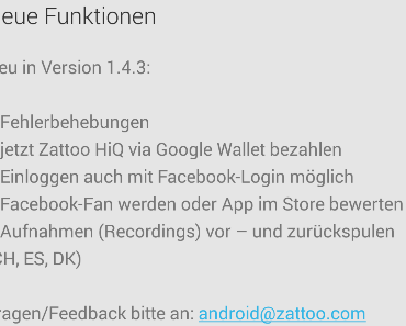 Zattoo Live TV mit Update, Google Wallet integriert