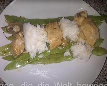 Rahmhähnchen auf Quietschebohnen