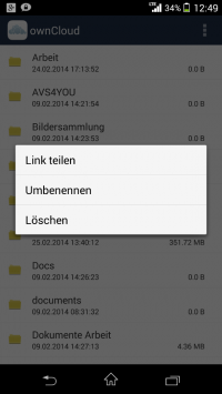 Owncloud Android App erlaubt nun das Teilen von Dateien