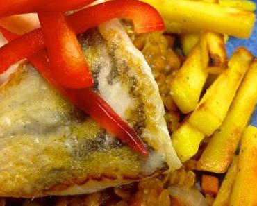 Zander auf Gemüse von Roten Linsen