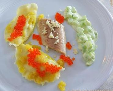 regionales: Kasnudeln, Rahmgurke und Forellenkaviar