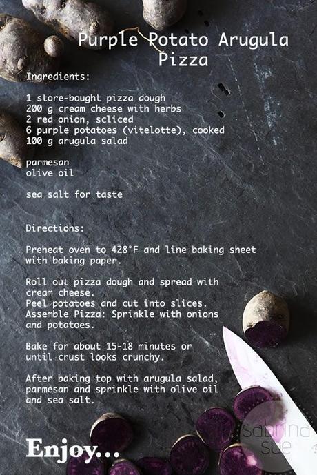 A new love called Vitelotte - purple potato arugula pizza