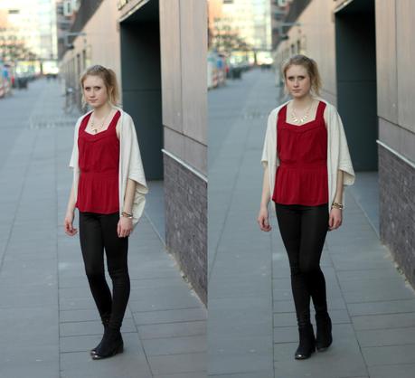 OUTFIT I RED BLACK AND BEIGE