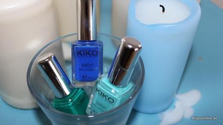 KIKO Satin Nail Lacquer, 450 Light Tiffany, 449 Lawn Green, 448 Cobalt Blue