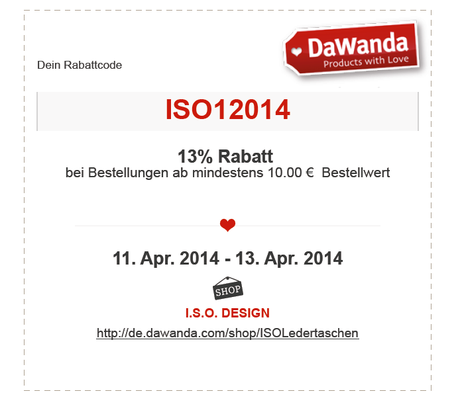 13% Rabatt bis 13.April bei Dawanda