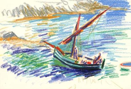 Odysseus hätte seine Freude damit gehabt: Segelboot an der Halbinsel von Giens, Südfrankreich. Ölkreide.