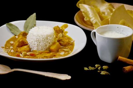 Rezept - Chicken Korma mit Basmatireis und Mandeln - indisches Curry