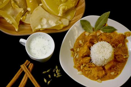 Rezept - Hähnchen Korma mit Basmatireis und Mandeln - indisches Curry