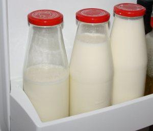 Milchflaschen im Kühlschrank