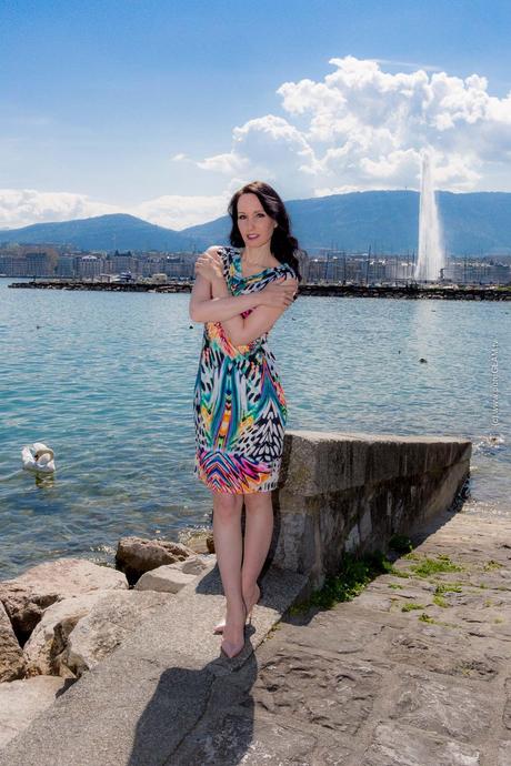 Ana Alcazar Sommerkleid mit Printing am Genfer See - Lake Geneva, Switzerland, Fashionlook, Jet d'Eau