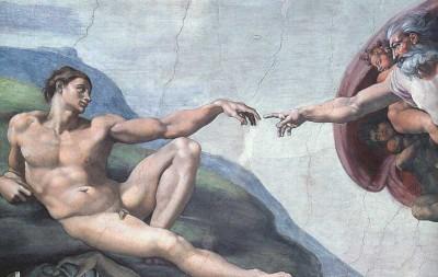 Michelangelo: Erschaffung des Menschen. Fresko von 1508 - 1512 in der Sixtinischen Kapelle