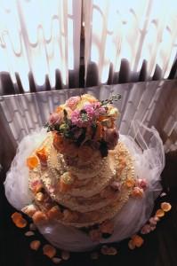 Wedding Cake Decorated with Bouquet