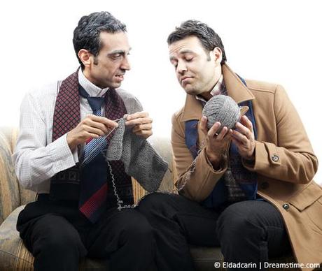 http://www.dreamstime.com/stock-photo-two-adult-men-mid-s-mid-s-wearing-old-man-clothes-makeup-sitting-used-up-vintage-sofa-one-them-knitting-other-one-holding-ball-image29795220