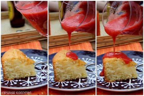 Saftiger Grießkuchen mit Orangensirup & Erdbeersoße *