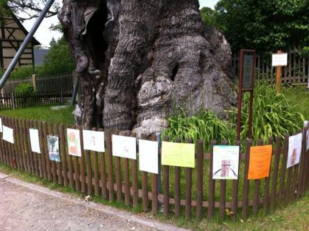 Kinder malen für die Erhaltung eines Baumes im Thüringischen Nöbdenitz (Fotoquelle: Facebook-Seite der Gemeinde https://www.facebook.com/noebdenitz)