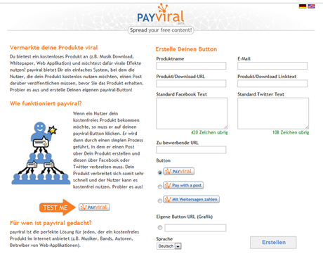 PayViral in PayViral - Mit Post bei Twitter oder Facebook bezahlen lassen